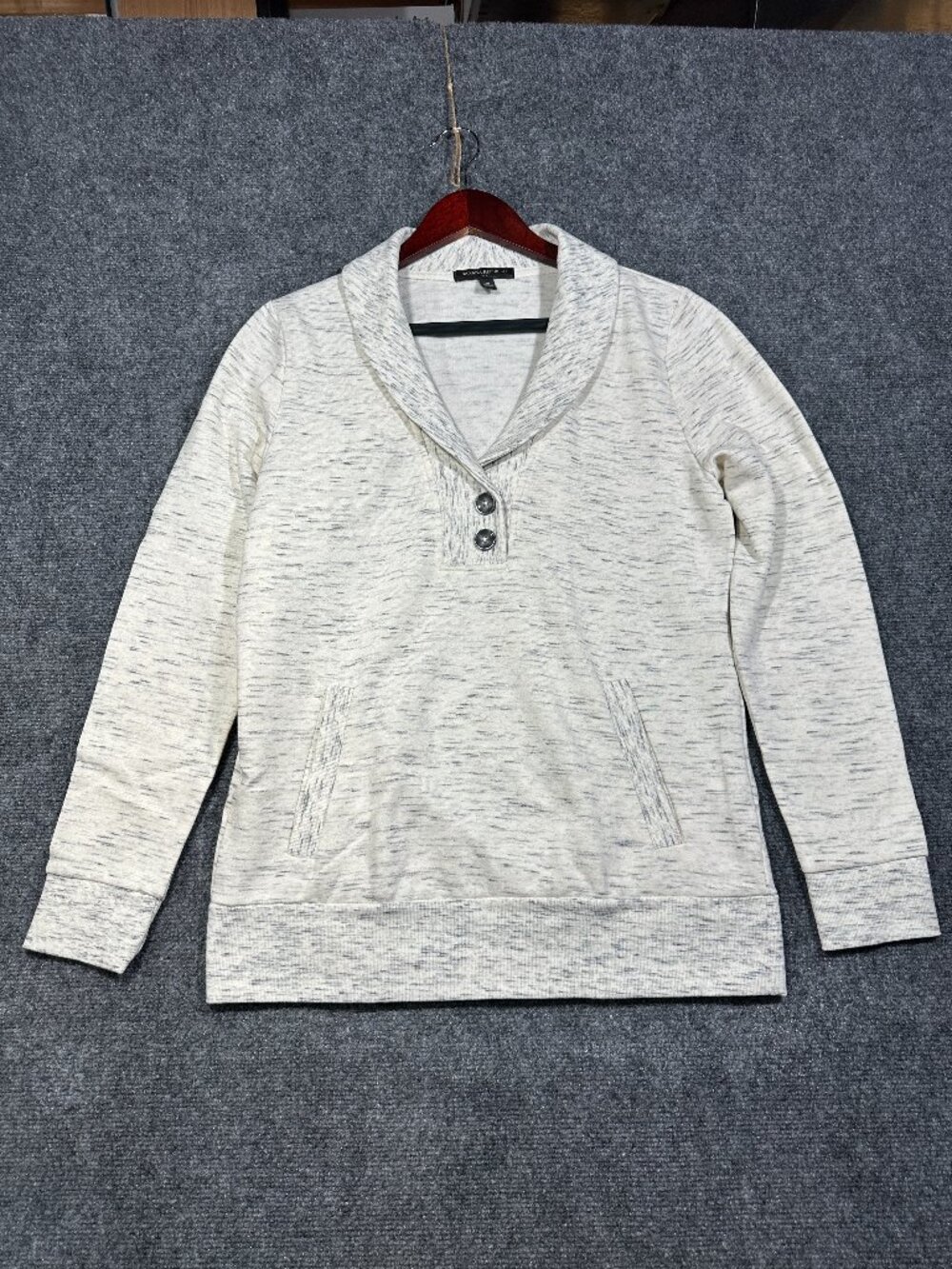 Banana Republic Sweater Womens Medium Ivory Knit Ribbed Cuffs Hem Pockets Button - Picture 1 of 8